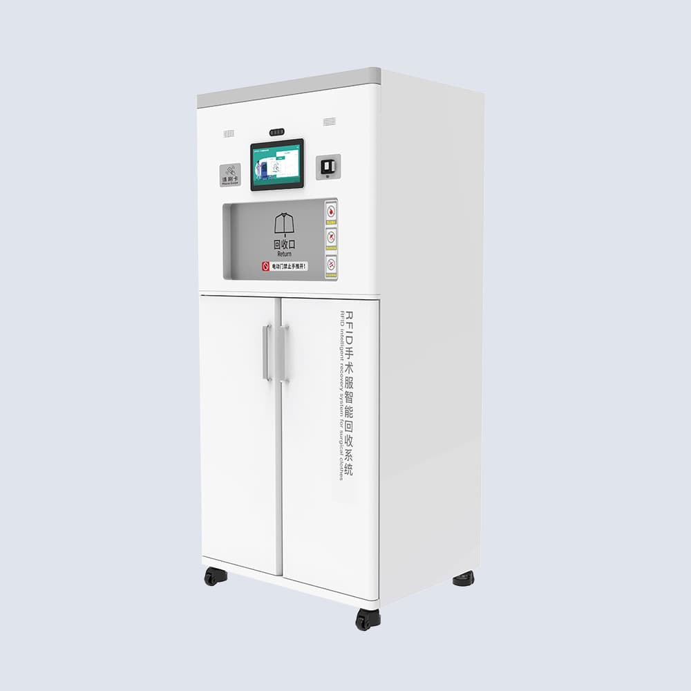 斯科CK-MH 手術(shù)衣鞋回收柜右側(cè)展示，展示側(cè)壁與柜體高度